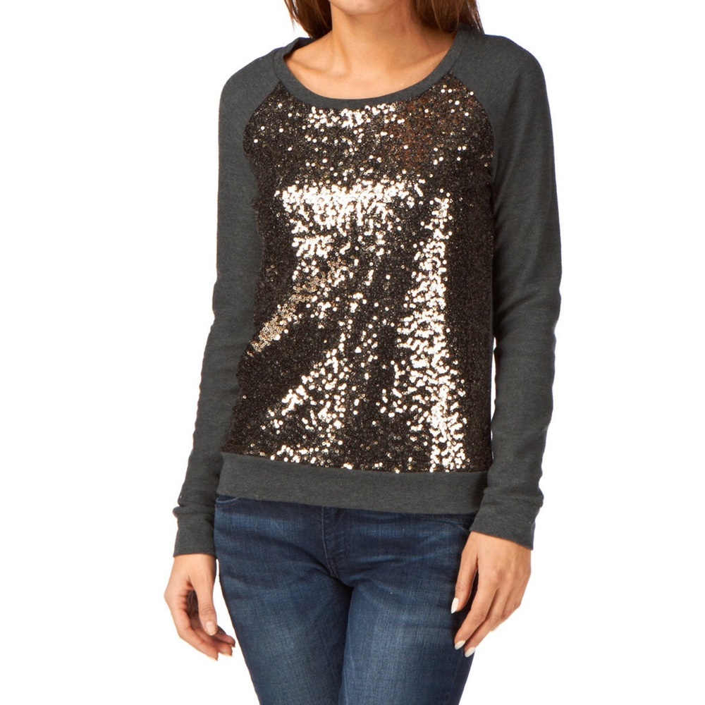 New Only raglan sleeve wide neck boat neck sequin panel pullover sweatshirt